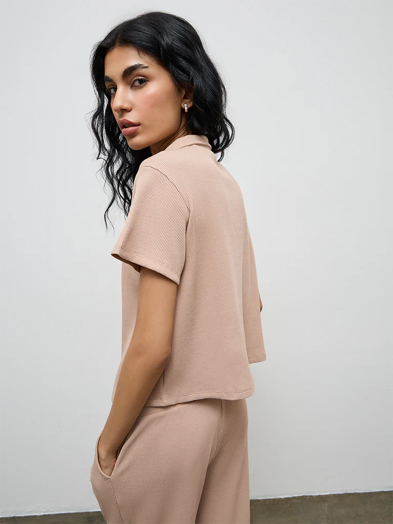 Superstar Taupe Waffle-Textured Shirt - Image 4