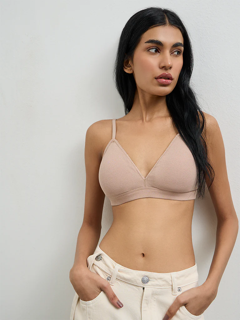 Superstar Taupe Waffle-Textured Soft Padded Non-Wired Bra