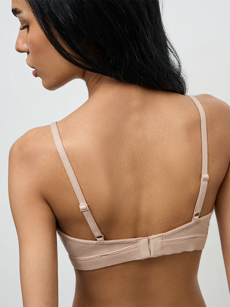 Superstar Taupe Waffle-Textured Soft Padded Non-Wired Bra - Image 4