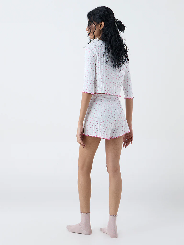 Superstar White Floral Printed High-Rise Shorts - Image 4