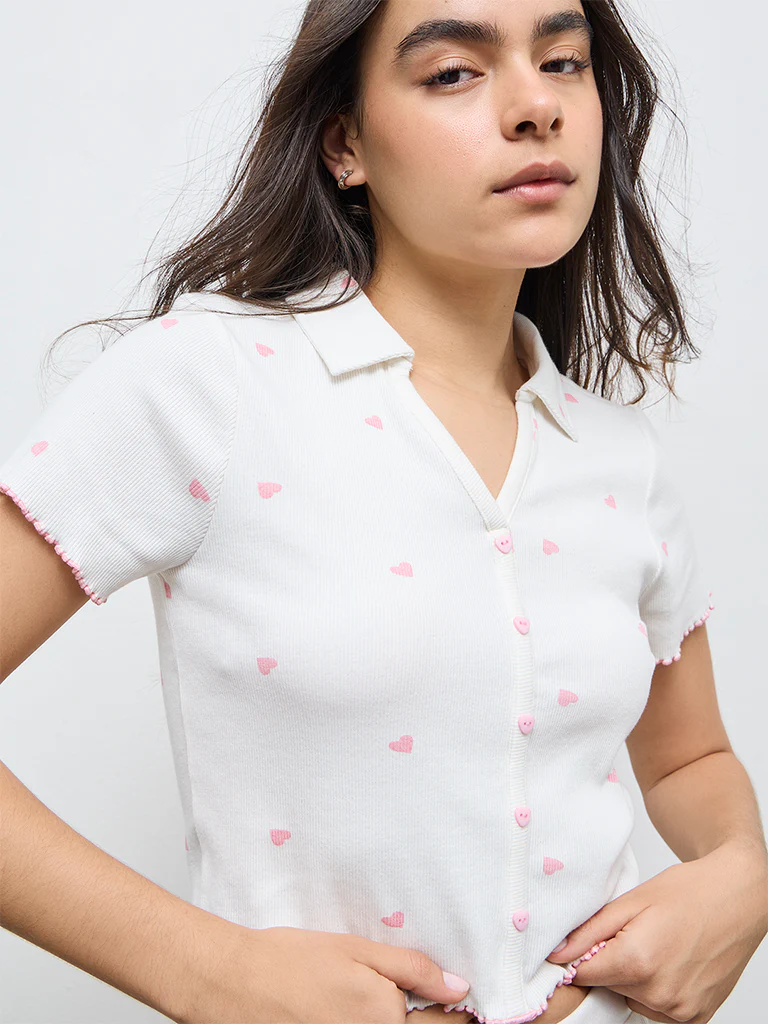 Superstar White Heart Printed Cotton-Blend Shirt - Image 3