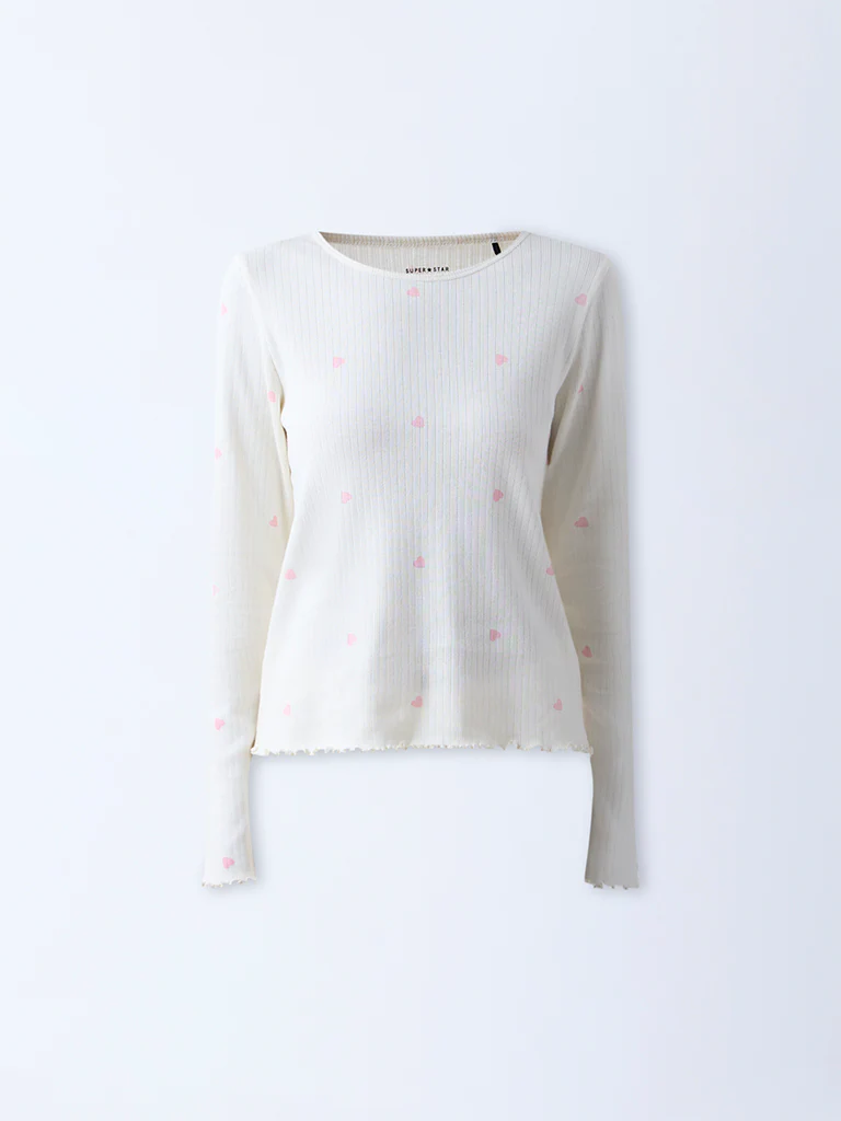 Superstar White Heart-Printed Cotton-Blend Top - Image 5