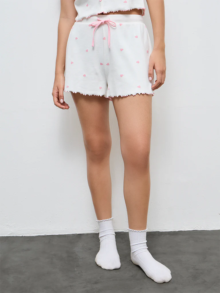 Superstar White Heart Printed High-Rise Cotton-Blend Shorts - Image 2