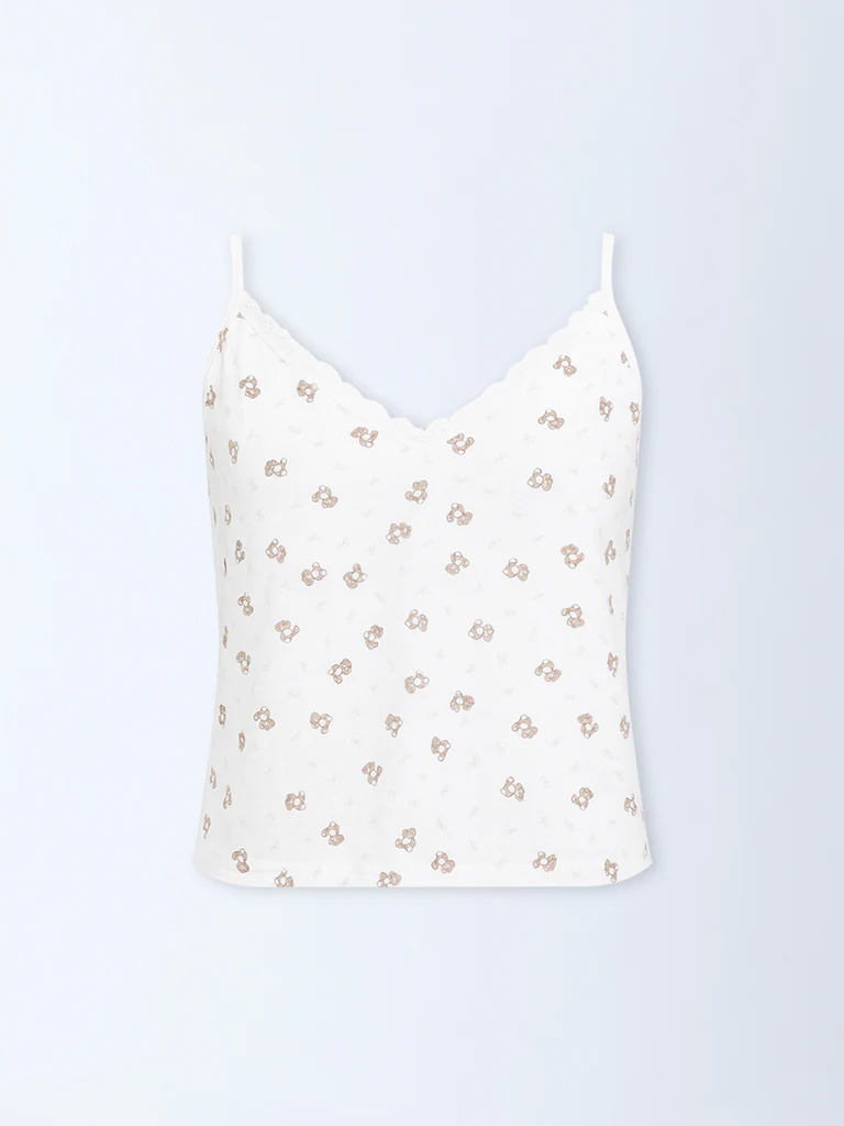 Superstar White Printed Cotton-Blend Camisoles - Pack of 2 - Image 4