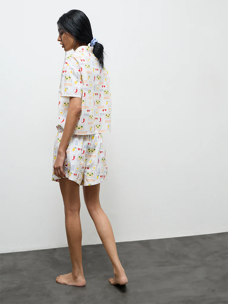 Superstar White Printed High-Rise Cotton Shorts - Image 4
