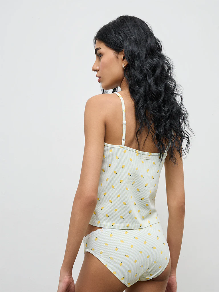 Superstar White Printed Ribbed Cotton-Blend Camisole - Image 4
