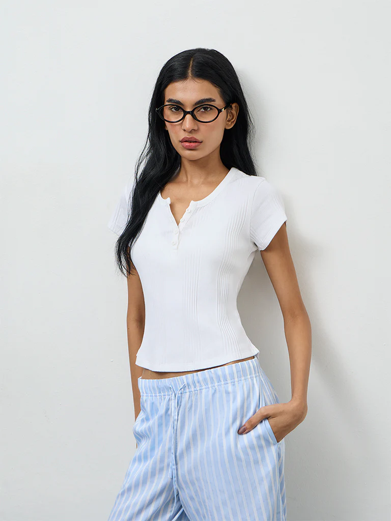 Superstar White Ribbed Cotton-Blend T-Shirt