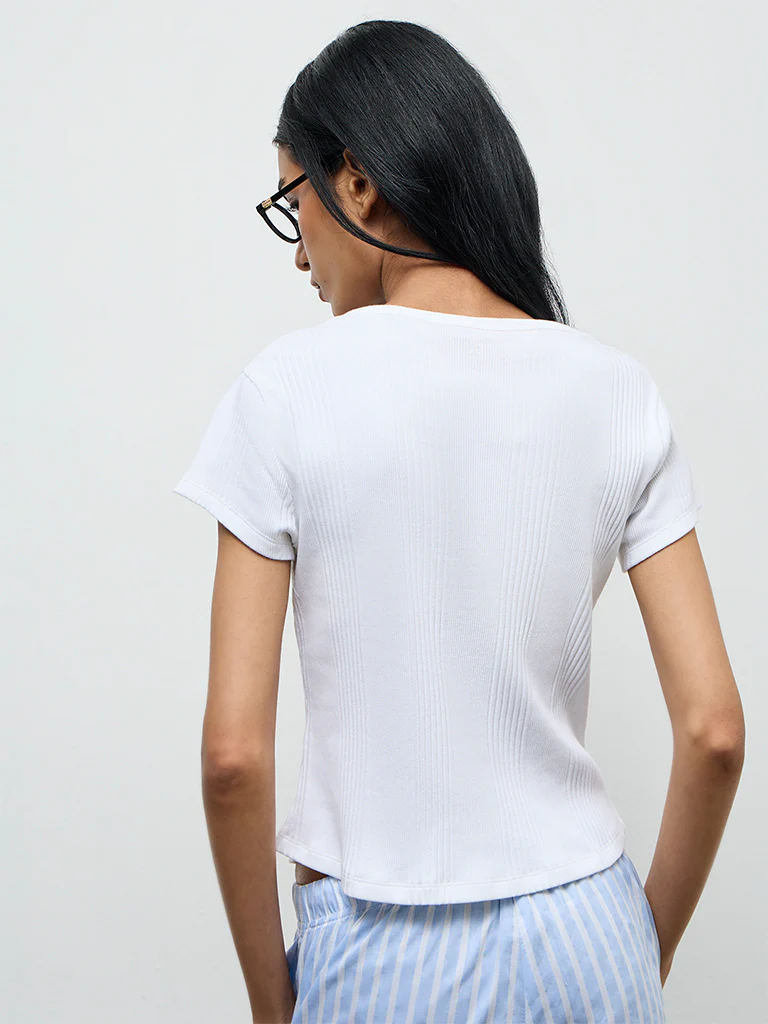 Superstar White Ribbed Cotton-Blend T-Shirt - Image 4