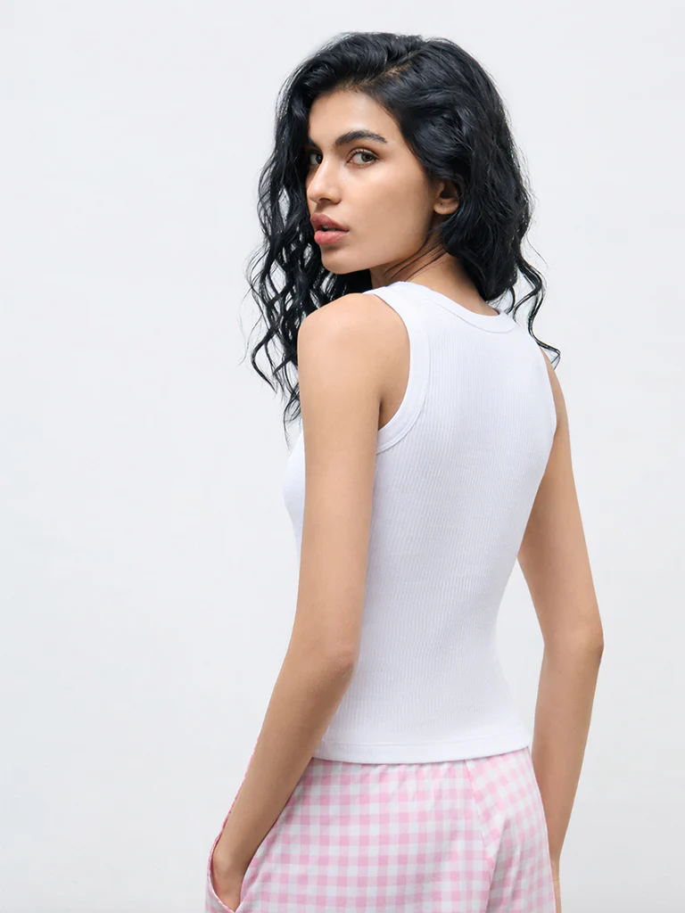 Superstar White Ribbed Cotton-Blend Tank Top - Image 3