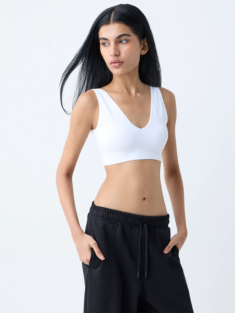 Superstar White Ribbed Non-Padded Bra - Image 2