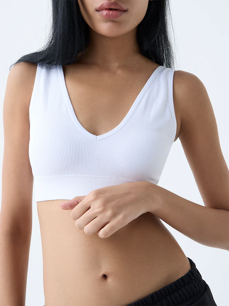 Superstar White Ribbed Non-Padded Bra - Image 3