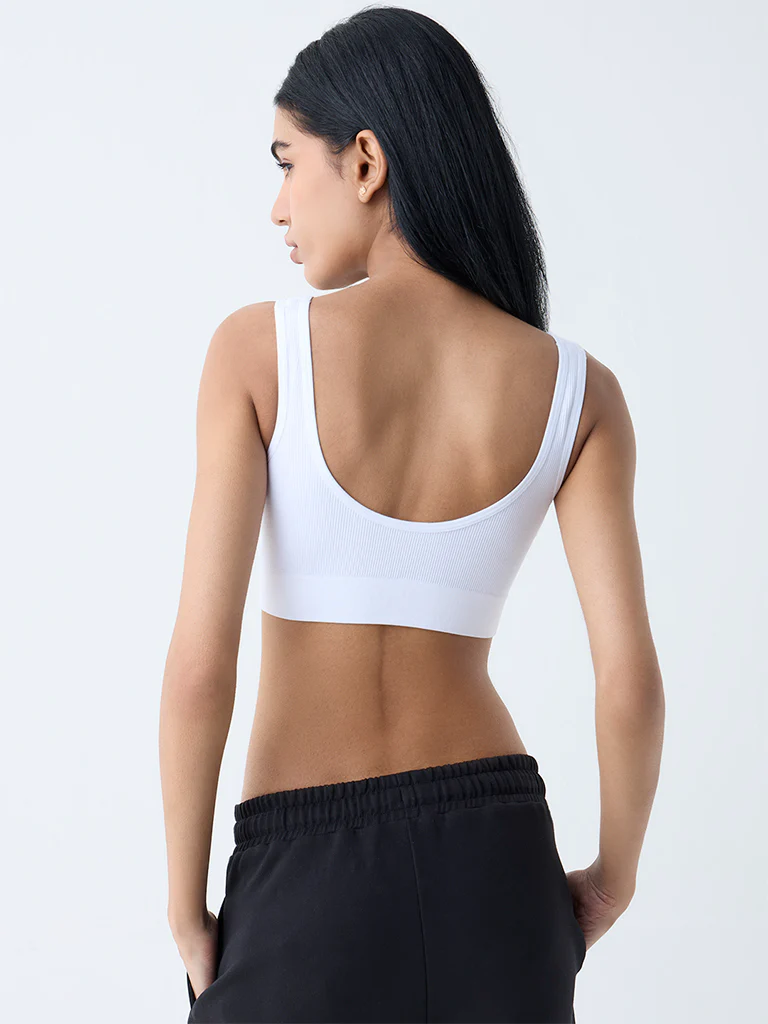 Superstar White Ribbed Non-Padded Bra - Image 4
