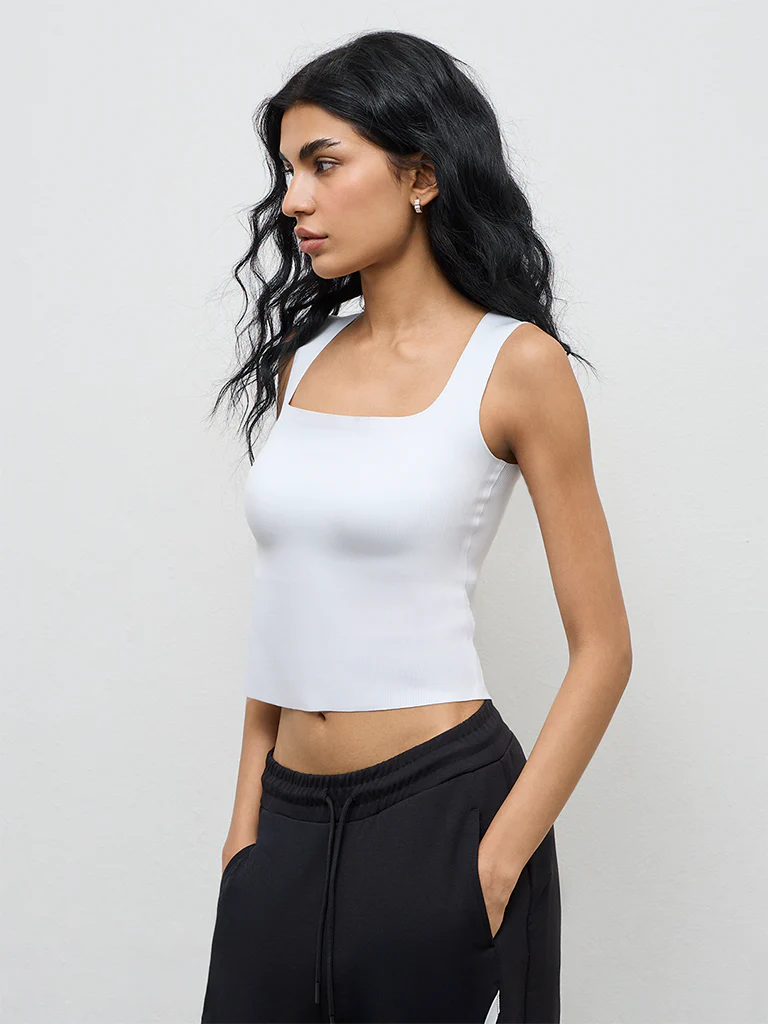 Superstar White Ribbed Padded Top - Image 2