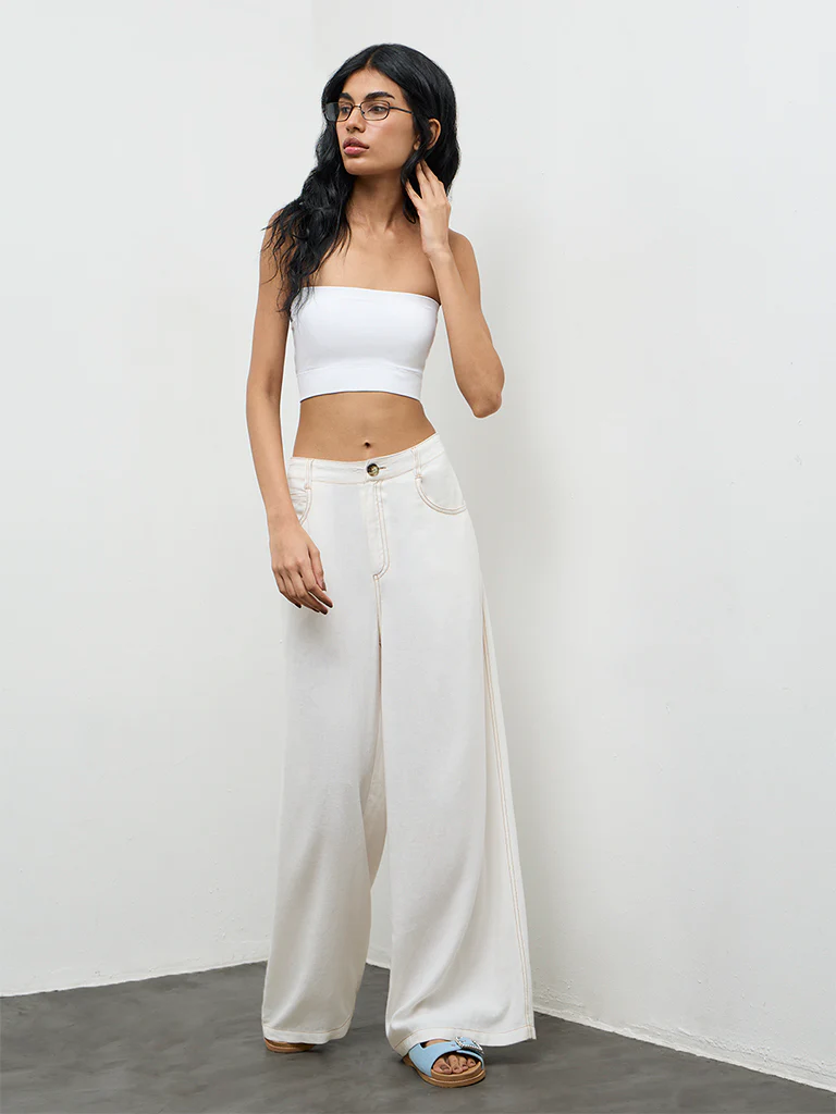 Superstar White Ribbed Seamfree Padded Bandeau Bra - Image 2
