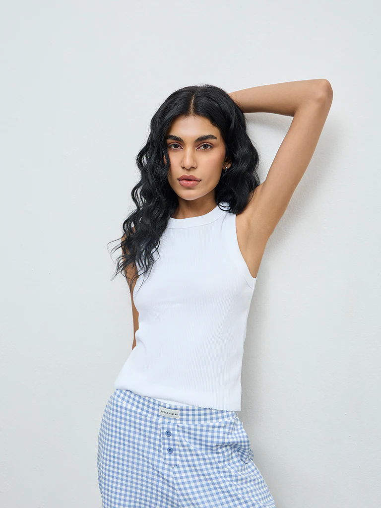 Superstar White Ribbed-Textured Cotton-Blend Tank Top