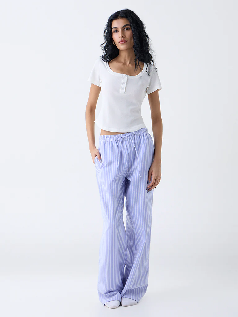 Superstar White Ribbed-Textured Cotton-Blend Top - Image 2