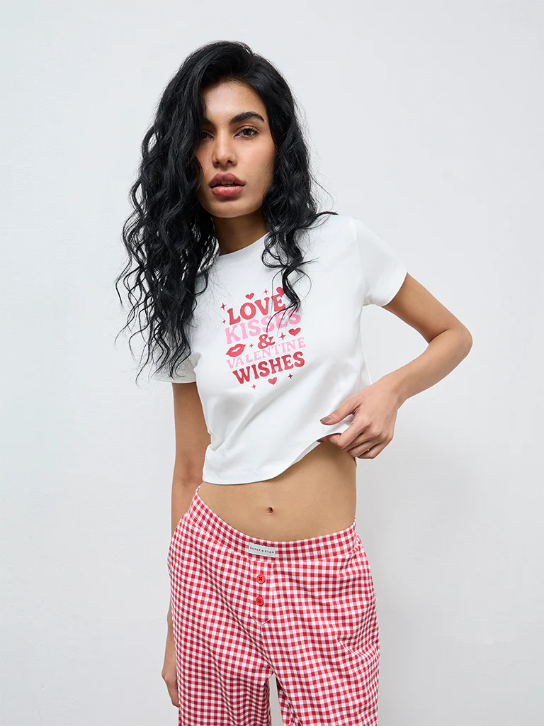 Superstar White Text Printed Cotton-Blend T-Shirt