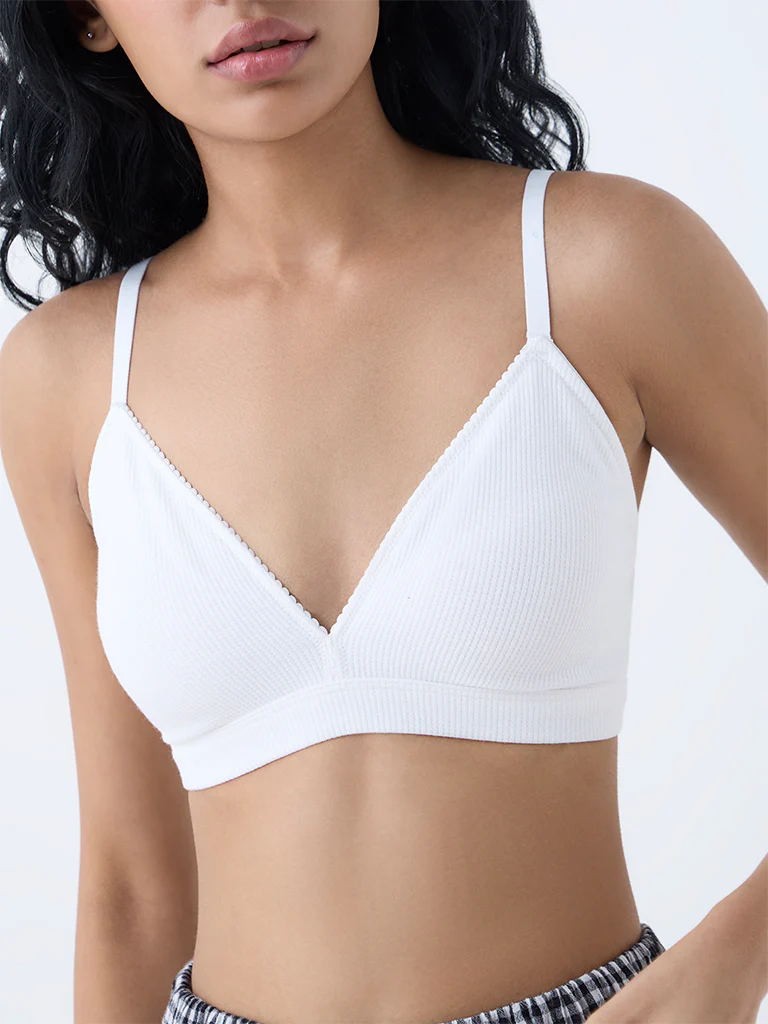 Superstar White Waffle-Textured Cotton-Blend Padded Bra - Image 3