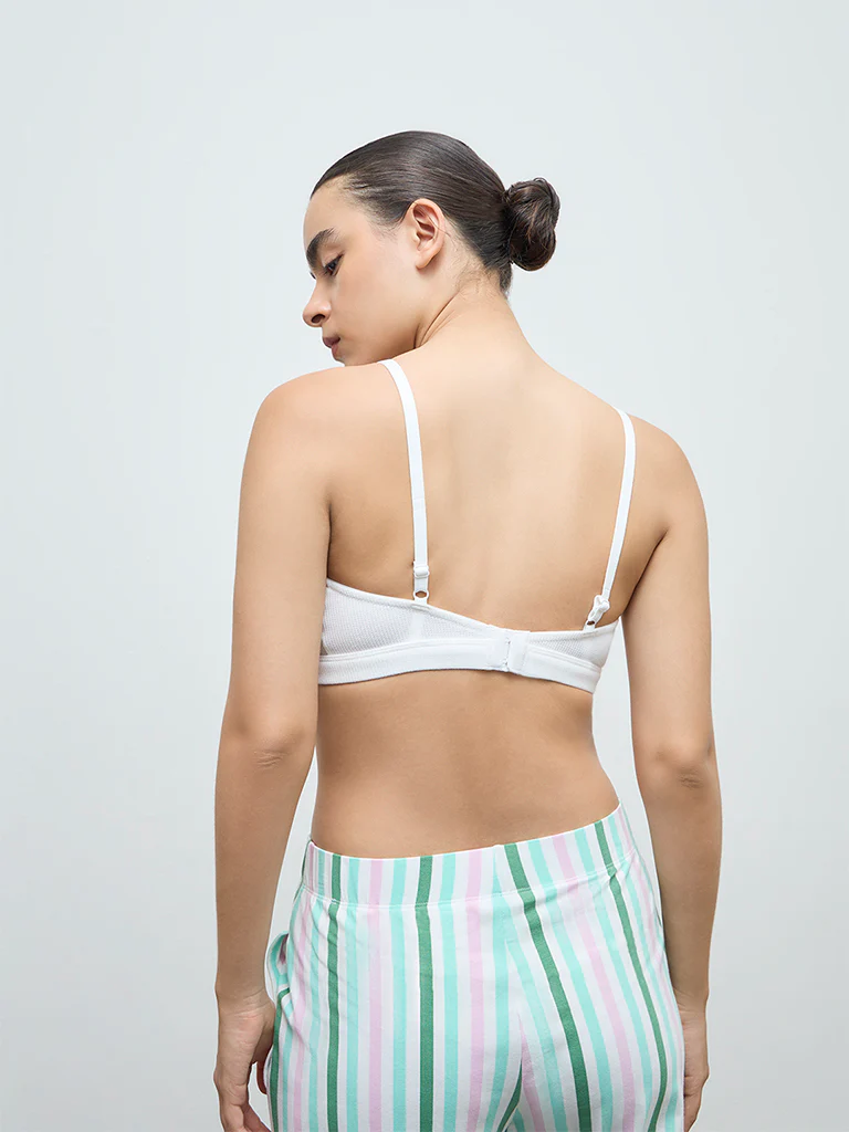 Superstar White Waffle-Textured Cotton-Blend Padded Bra - Image 4