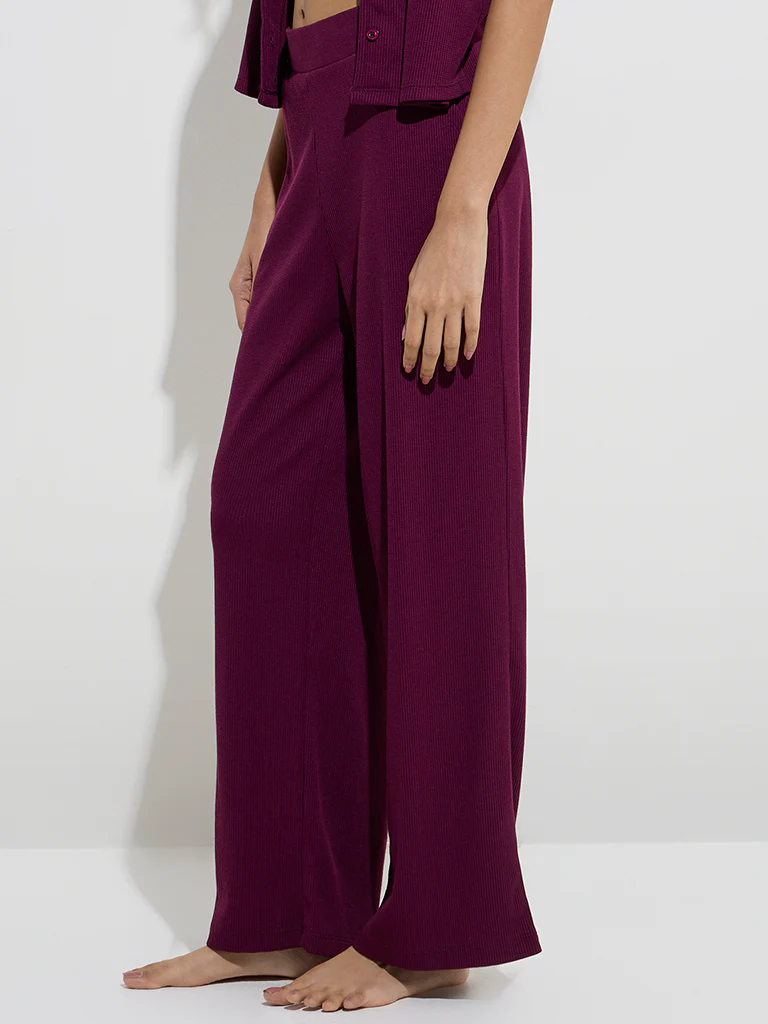 Superstar Wine Waffle-Textured High-Rise Pants - Image 2