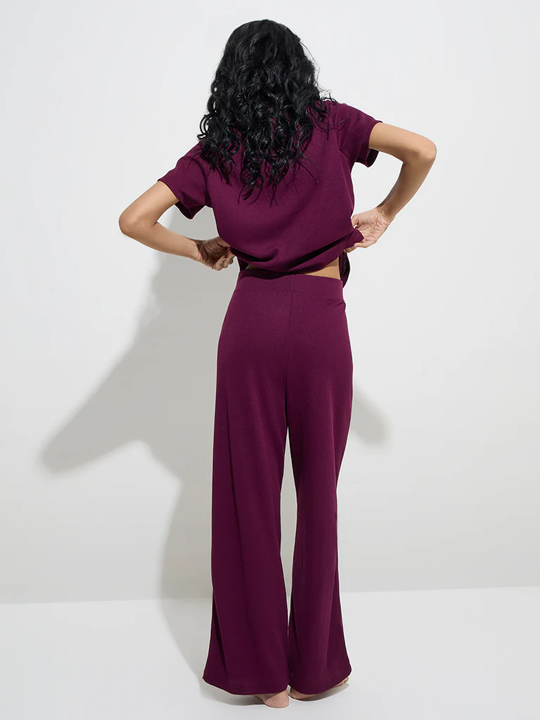 Superstar Wine Waffle-Textured High-Rise Pants - Image 4