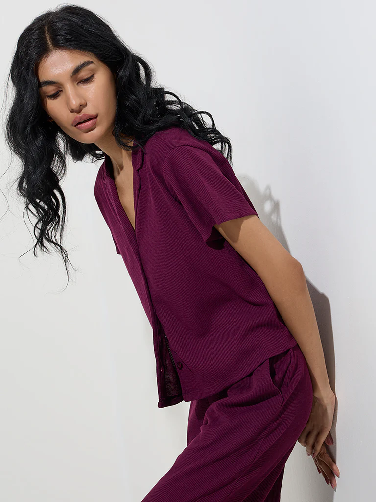 Superstar Wine Waffle-Textured Shirt - Image 2