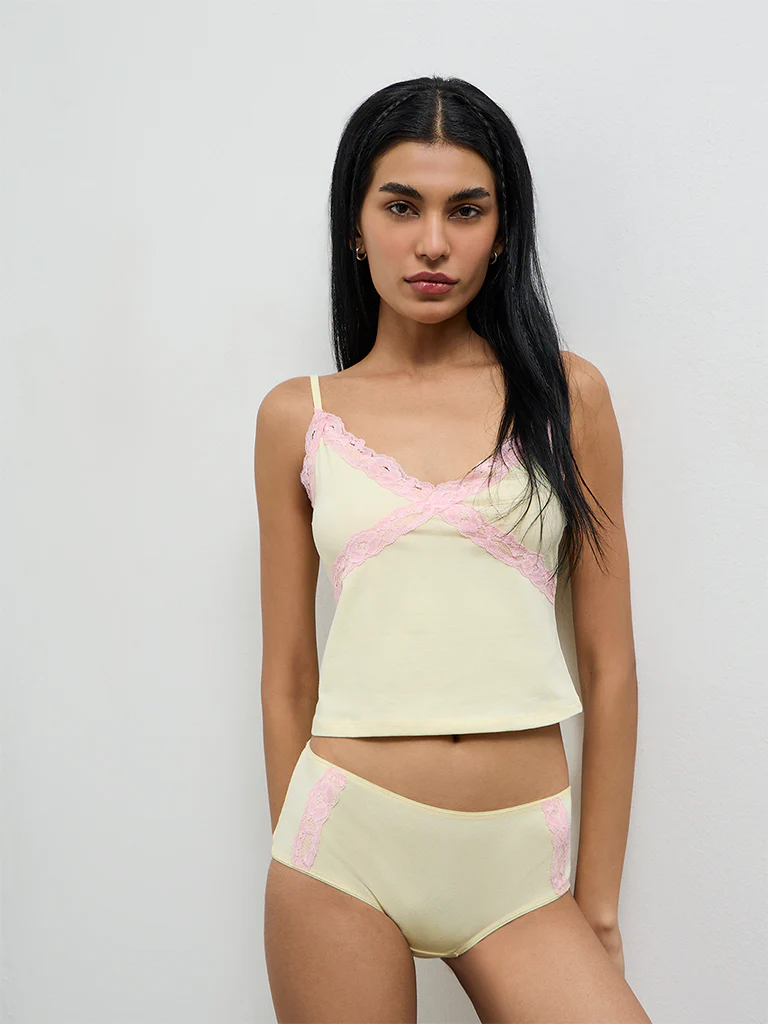 Superstar Yellow Cotton-Blend Camisole and Brief Set