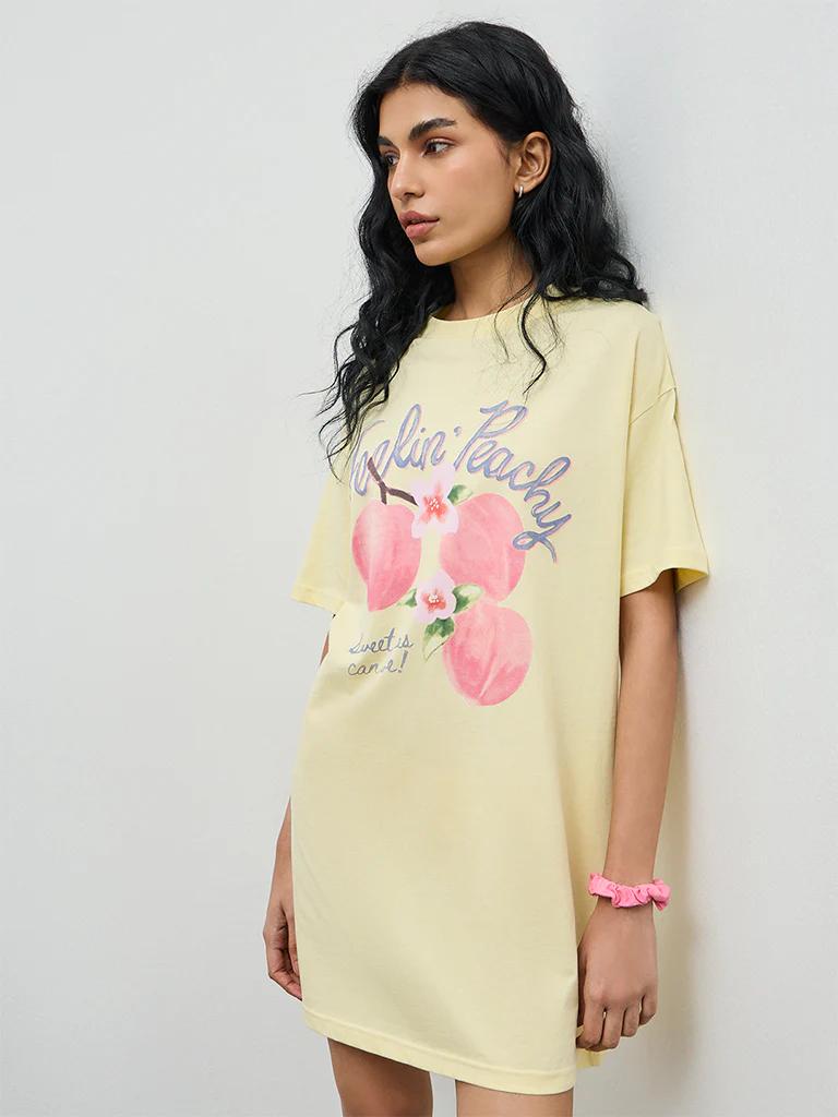 Superstar Yellow Graphic Printed Cotton T-Shirt Dress - Image 2