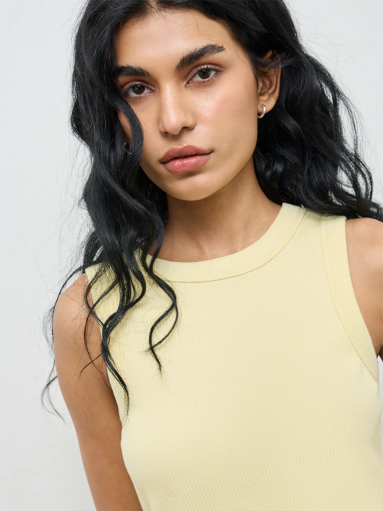 Superstar Yellow Ribbed-Textured Tank Top - Image 3