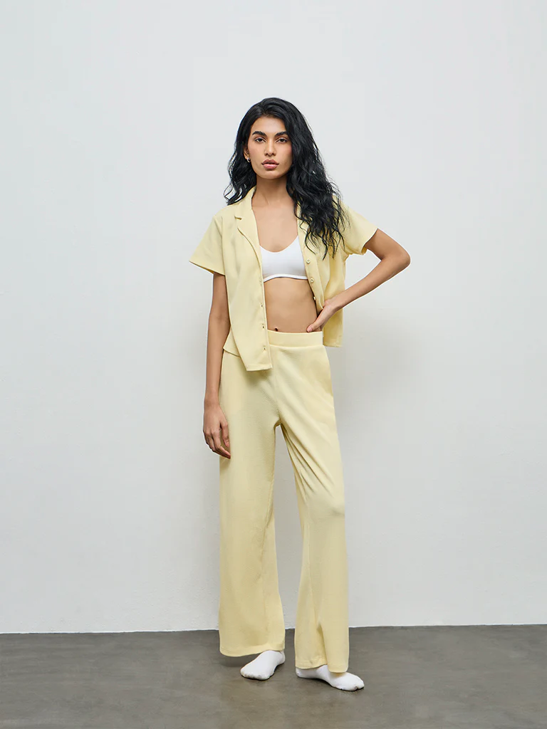 Superstar Yellow Waffle-Textured High-Rise Pants