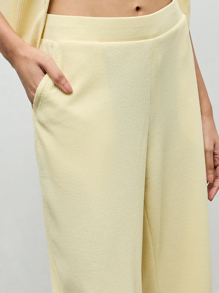 Superstar Yellow Waffle-Textured High-Rise Pants - Image 3