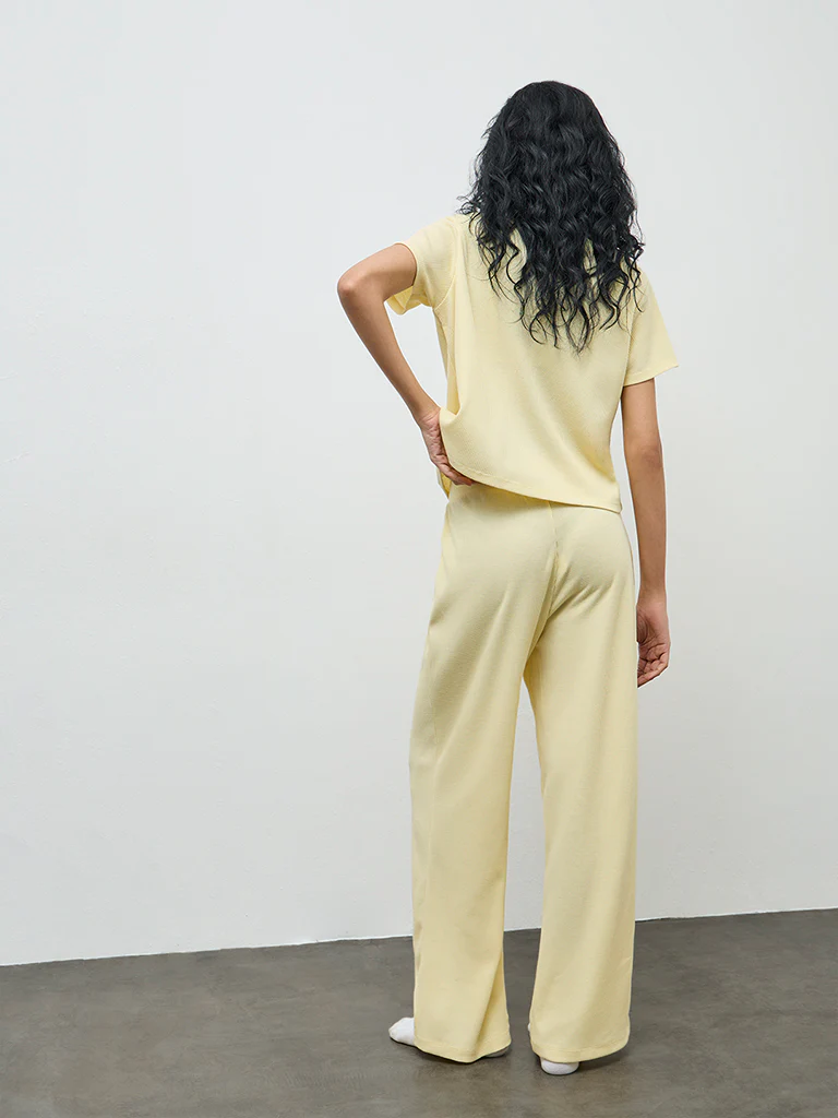 Superstar Yellow Waffle-Textured High-Rise Pants - Image 4