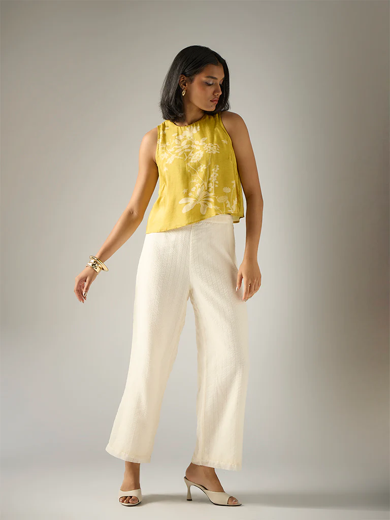 Textured Straight-Leg Pants – Ivory - Image 2