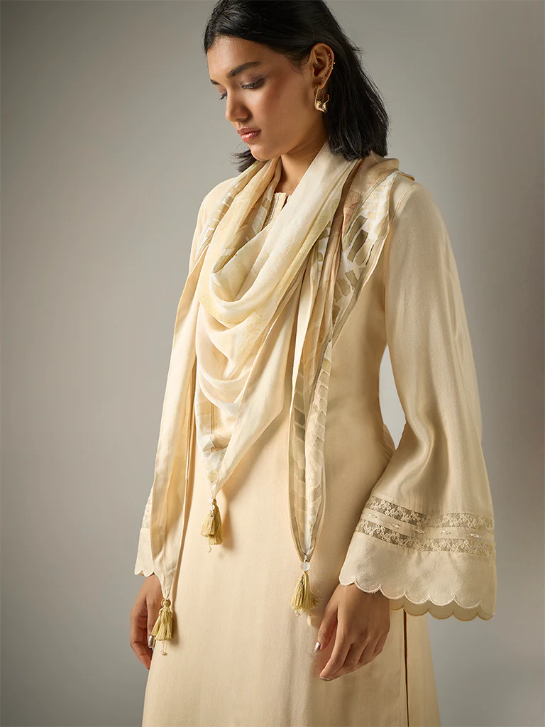 Three Piece Kurta Set – Cream