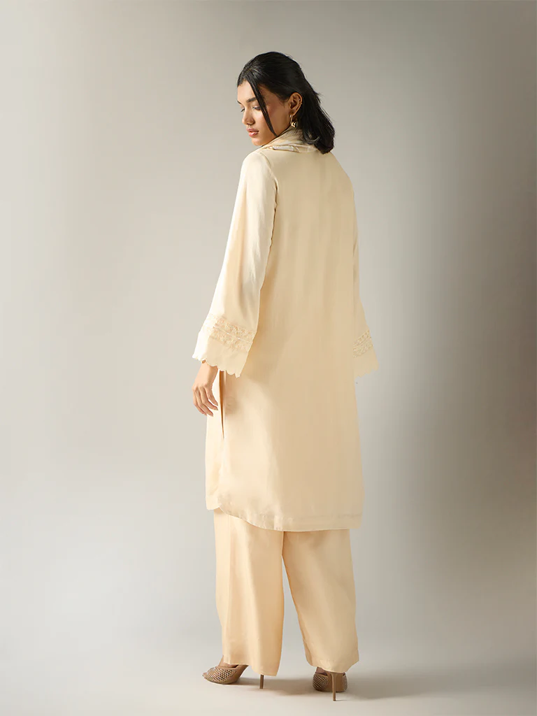 Three Piece Kurta Set – Cream - Image 5