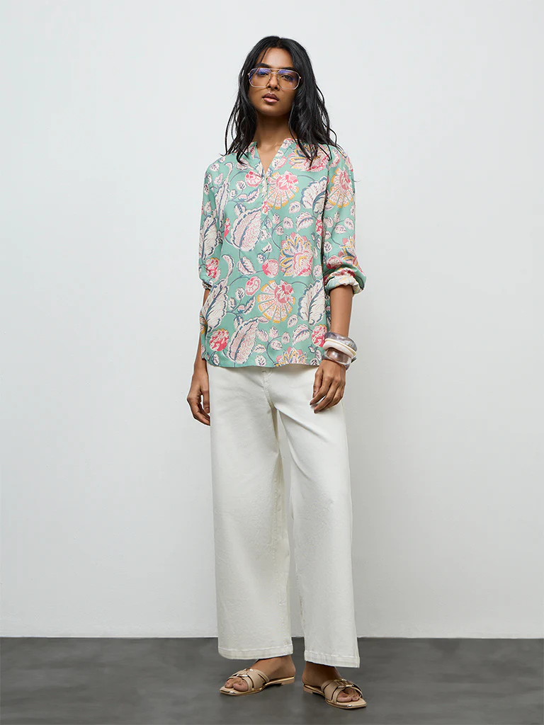 Utsa Aqua Floral Printed Tunic