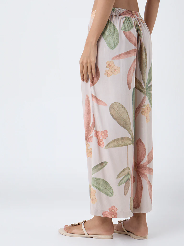 Utsa Beige Botanical Printed Palazzos - Image 4