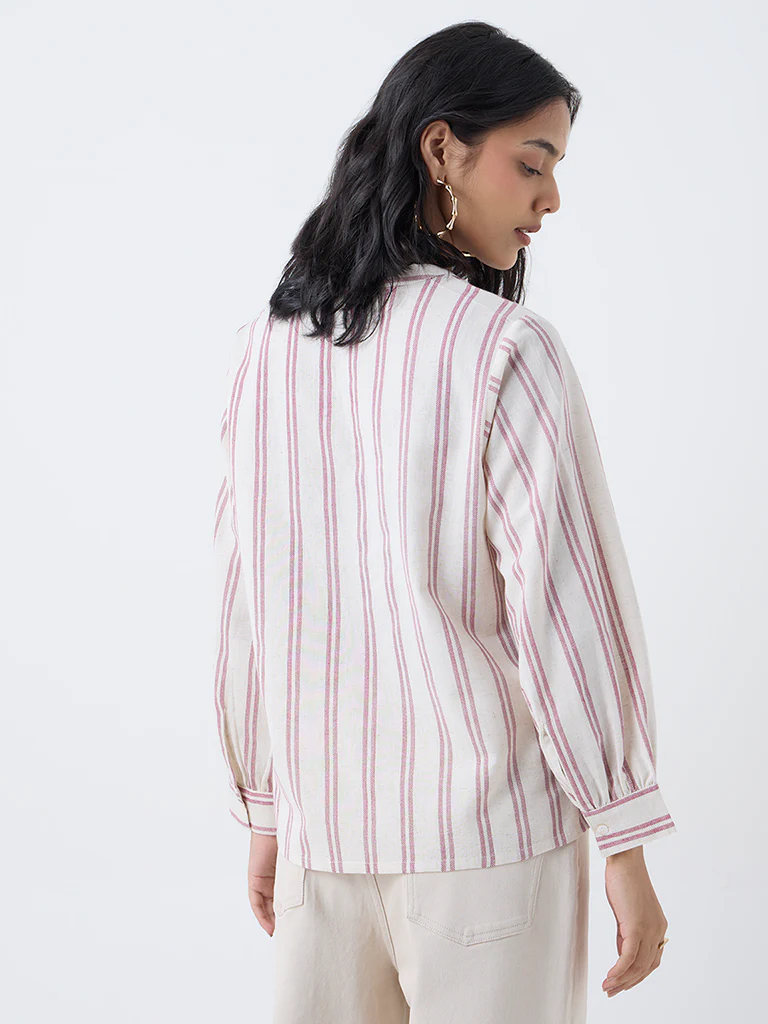 Utsa Beige Floral Embroidered Cotton-Blend Tunic - Image 4