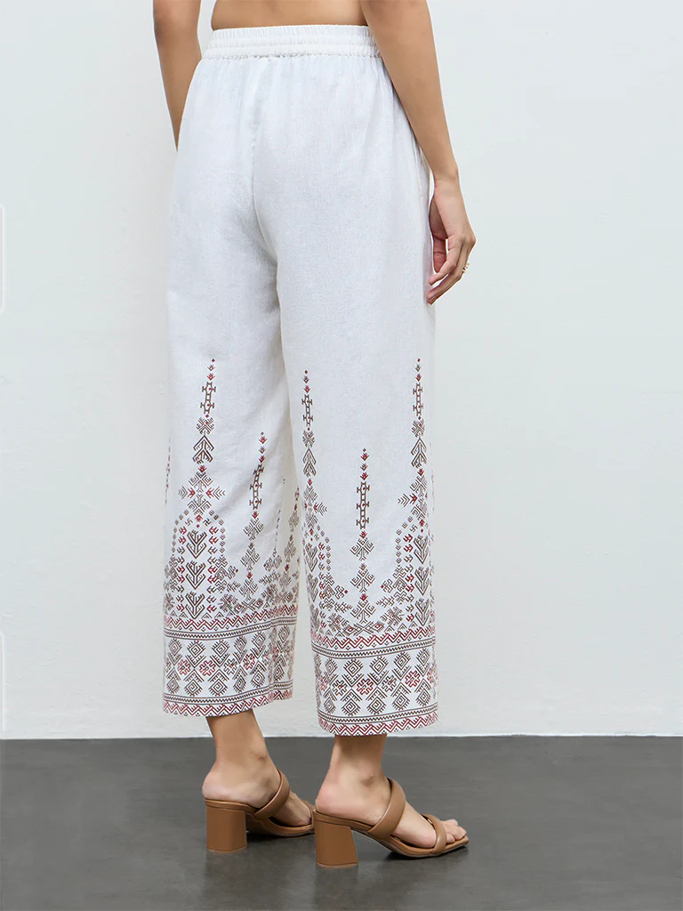Utsa Beige Printed Cotton-Blend Pants - Image 4