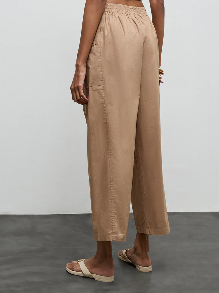 Utsa Beige Solid Cotton Pants - Image 4