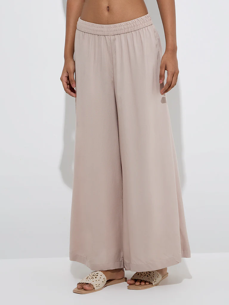 Utsa Beige Solid Palazzos - Image 3