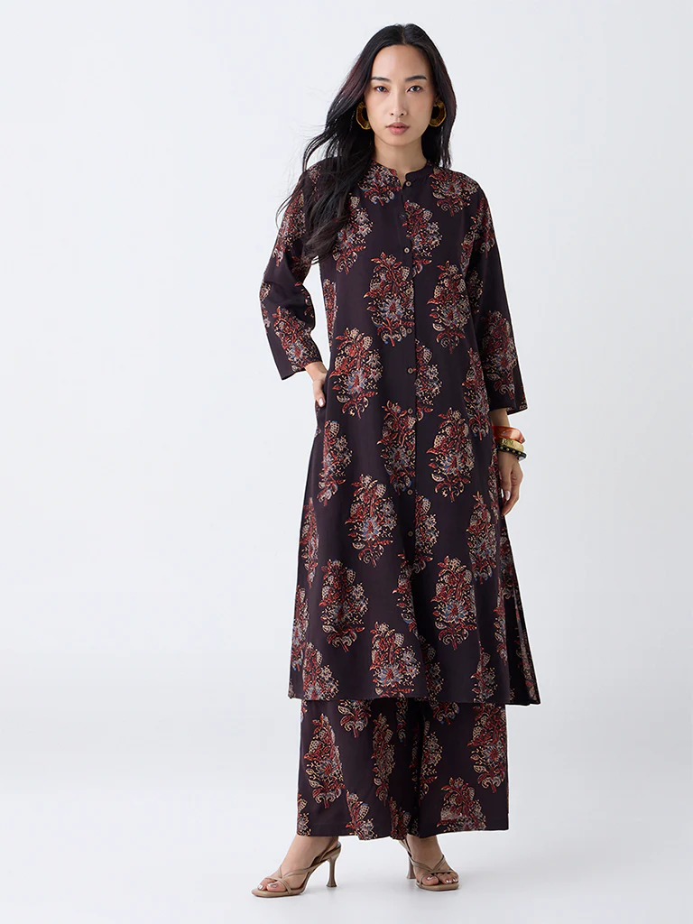 Utsa Black Boota Foliage Pattern Palazzos - Image 2