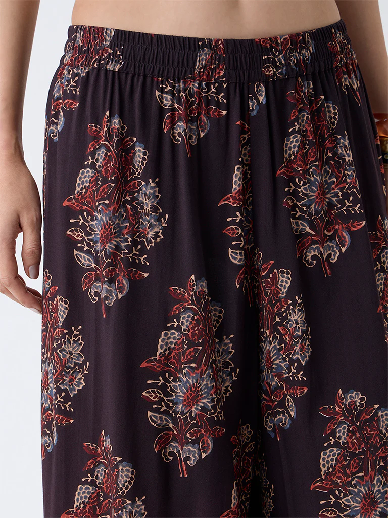 Utsa Black Boota Foliage Pattern Palazzos - Image 3