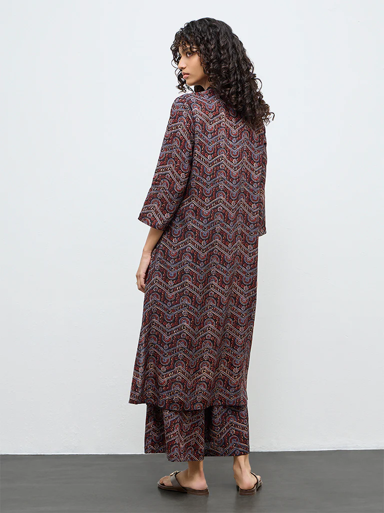 Utsa Black Chevron Printed A-Line Kurta - Image 4