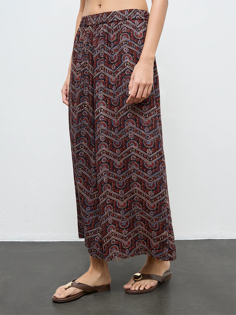 Utsa Black Chevron Printed Palazzos