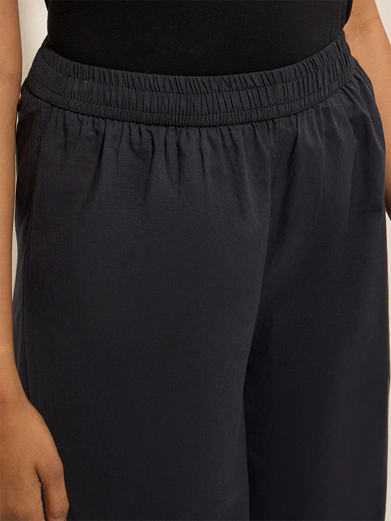 Utsa Black Crochet-Detailed Harem-Style Cotton Pants - Image 3