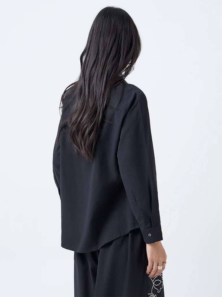 Utsa Black Embroidered Cotton-Blend Tunic - Image 4