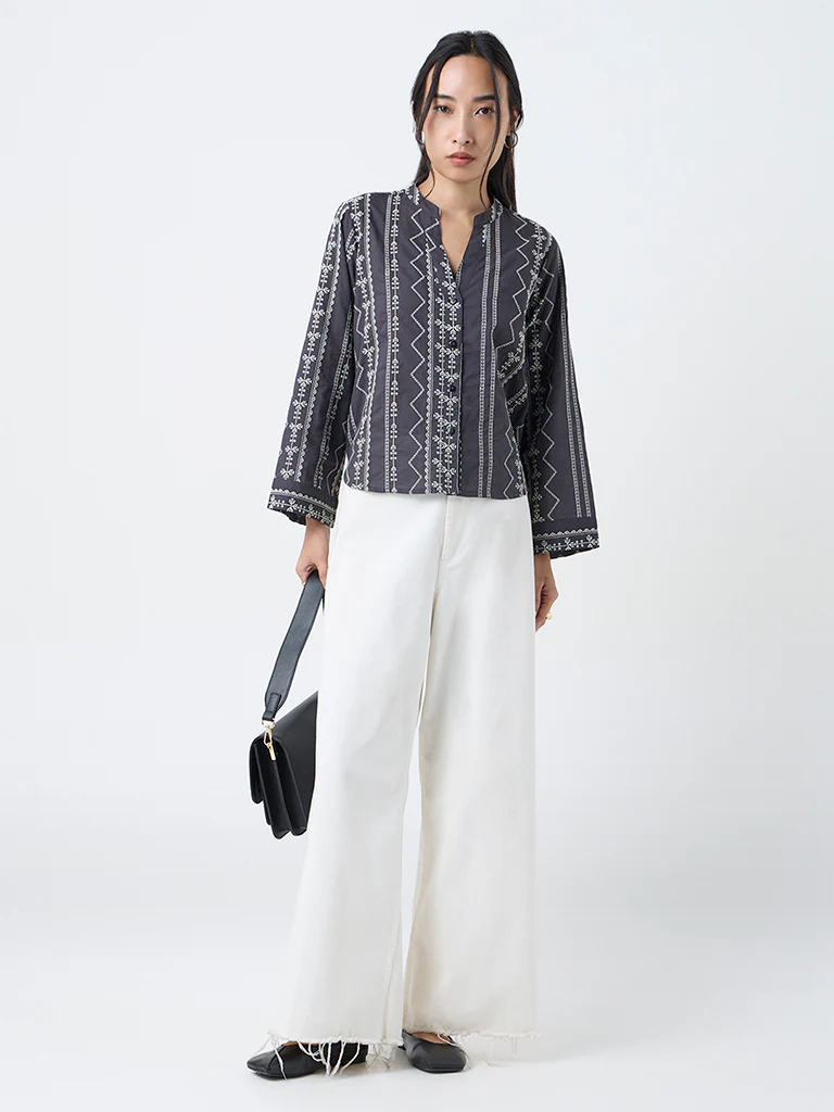 Utsa Black Embroidered Cotton Tunic