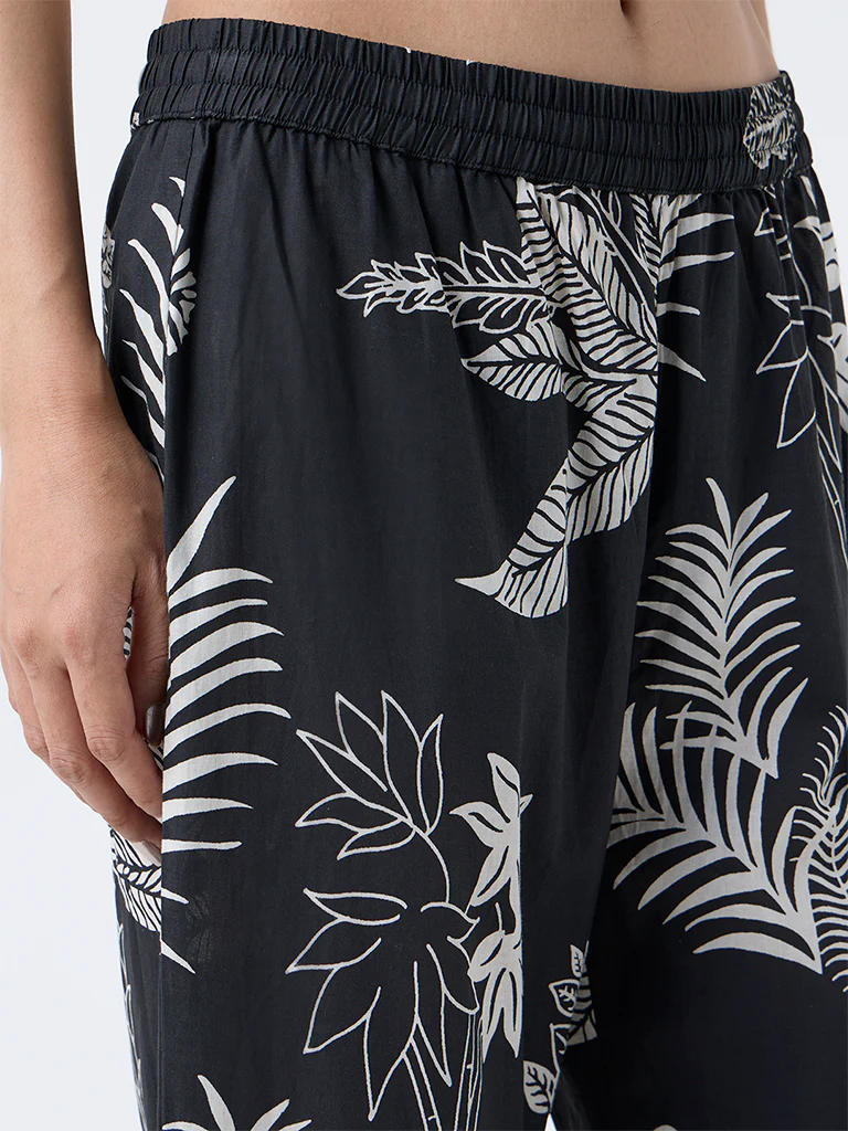 Utsa Black Foliage Design Cotton Ethnic Pants - Image 3