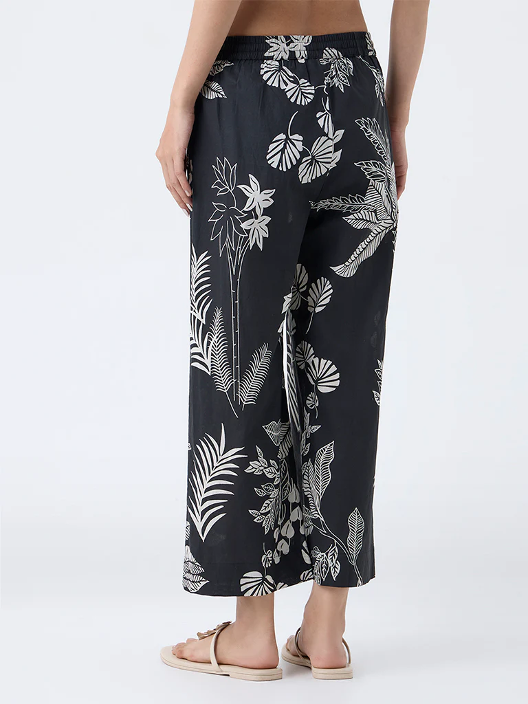 Utsa Black Foliage Design Cotton Ethnic Pants - Image 4